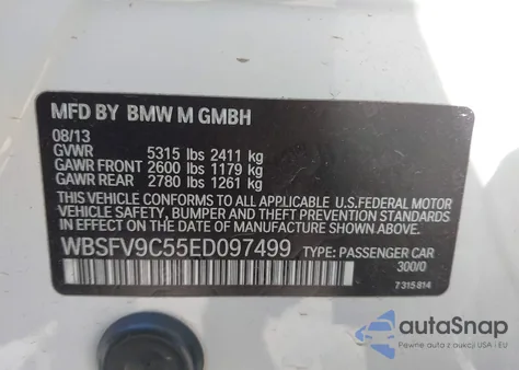 2014 BMW M5 from USA, damaged, VIN WBSFV9C55ED097499